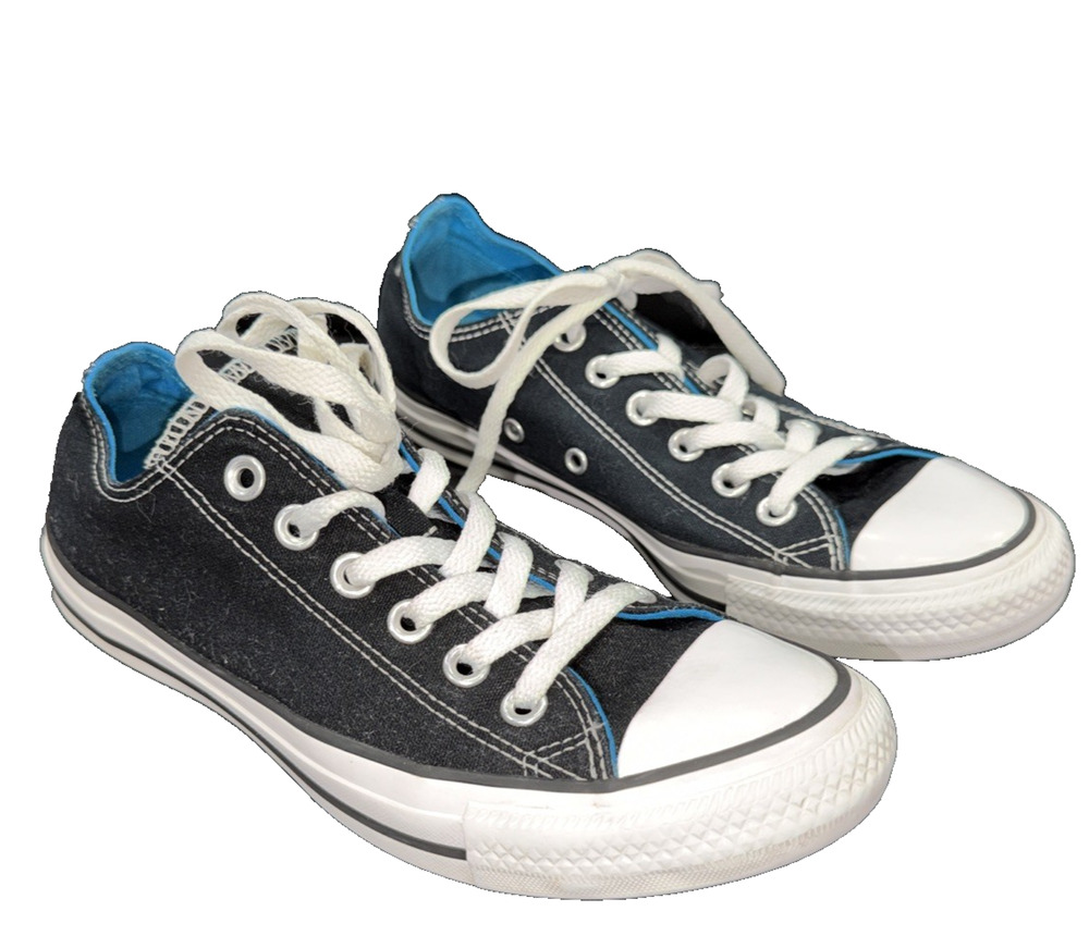 Converse Double Tongue Chuck Taylor Low Tops Women 7 Men 5 Black Blue